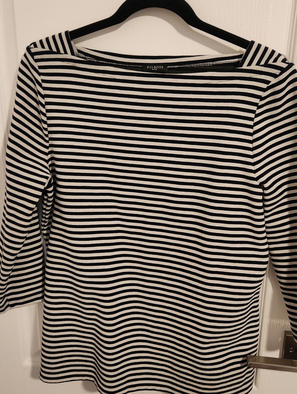 Talbots Black & White Striped Long Sleeve Top